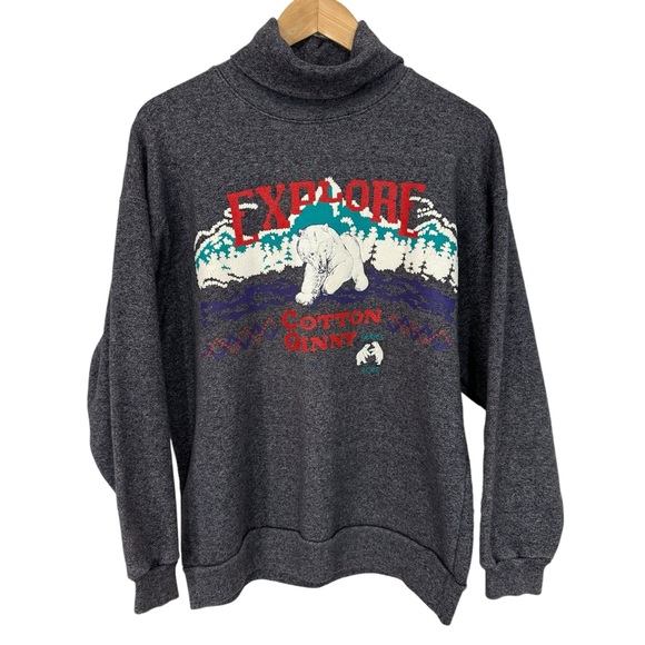 Vintage Cotton Ginny Turtleneck Sweatshirt Womens L Purple Grey Polar Bear VGUC - Picture 1 of 10